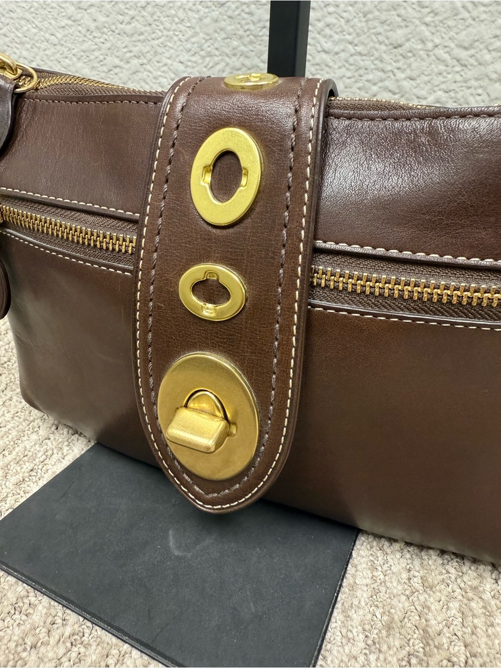 Rare Vintage Y2K Coach Bridget Legacy Brown Leather Turnlock Shoulder Bag F13756 - Picture 2 of 16